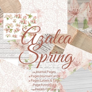 Azalea Spring Junk Journal Kit - Digital Paper Prints - Scrapbook - Vintage Books - Ephemera - Antique Paper - Journal Pages