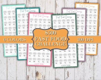 Fast Food Savings Challenge - Multiple Colors Included - Cash Envelope - Printable - Digital Download Savings Tracker - Envelope Challenge