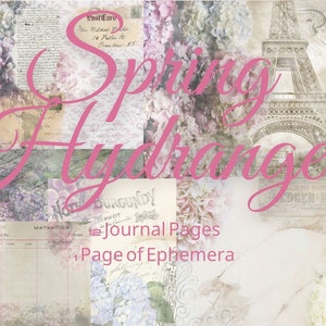 Spring Hydrangea Junk Journal Kit - Digital Paper Prints - Scrapbook - Vintage Books - Ephemera - Antique Paper - Journal Pages