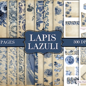Lapis Lazuli - Junk Journal Kit - Digital Paper Prints - Scrapbook - Vintage Books - Ephemera - Antique Paper - Journal Pages