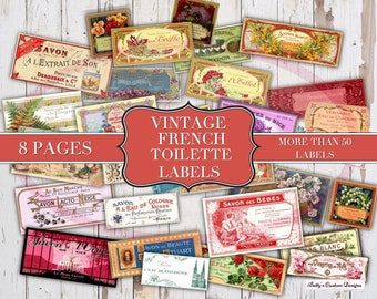 Profumo francese vintage stampabile - Etichette di sapone - Antico - Parigi - Vittoriano - Eleganza - Effimera francese - Art Nouveau - Art Deco