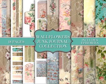 Wallflowers - Junk Journal Kit - Digital Paper Prints - Scrapbook - Vintage Books - Ephemera - Antique Paper - Journal Pages