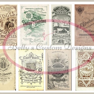 Op de afbeelding: Een verzameling vintage advertenties met verschillende producten en diensten. De advertenties zijn gedrukt in zwart-wit met sierlijke letters en illustraties. Sommige van de geadverteerde producten zijn fietsen, driewielers, likeuren, sigaretten, fotografie diensten en kappersdiensten.