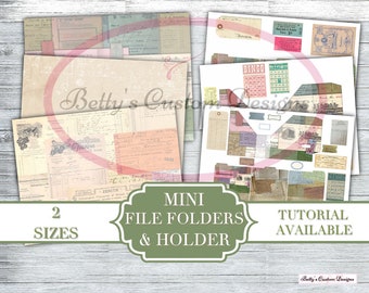 Mini File Folders with Holder -  Digital Download - Full Journal Kit - Journal Template - Junk Journal - Printable - Gift Idea - ephemera