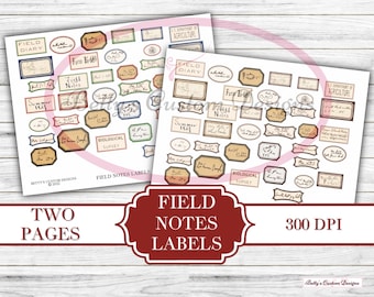 Field Notes Labels - Printable - Ephemera - Junk Journal Label - Journal Phrases - Journal Words - Digital Botanical Labels