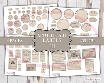 Apothecary Labels III - Printable - Ephemera - Junk Journal Label - Journal Phrases - Journal Words - Digital Botanical Labels
