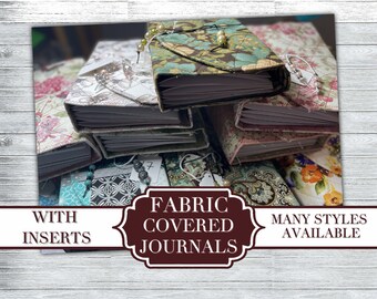 Fabric Journal Cover with 4 Inserts.  Ephemera storage - scrapbook - coupon organizer - junk journal - planner