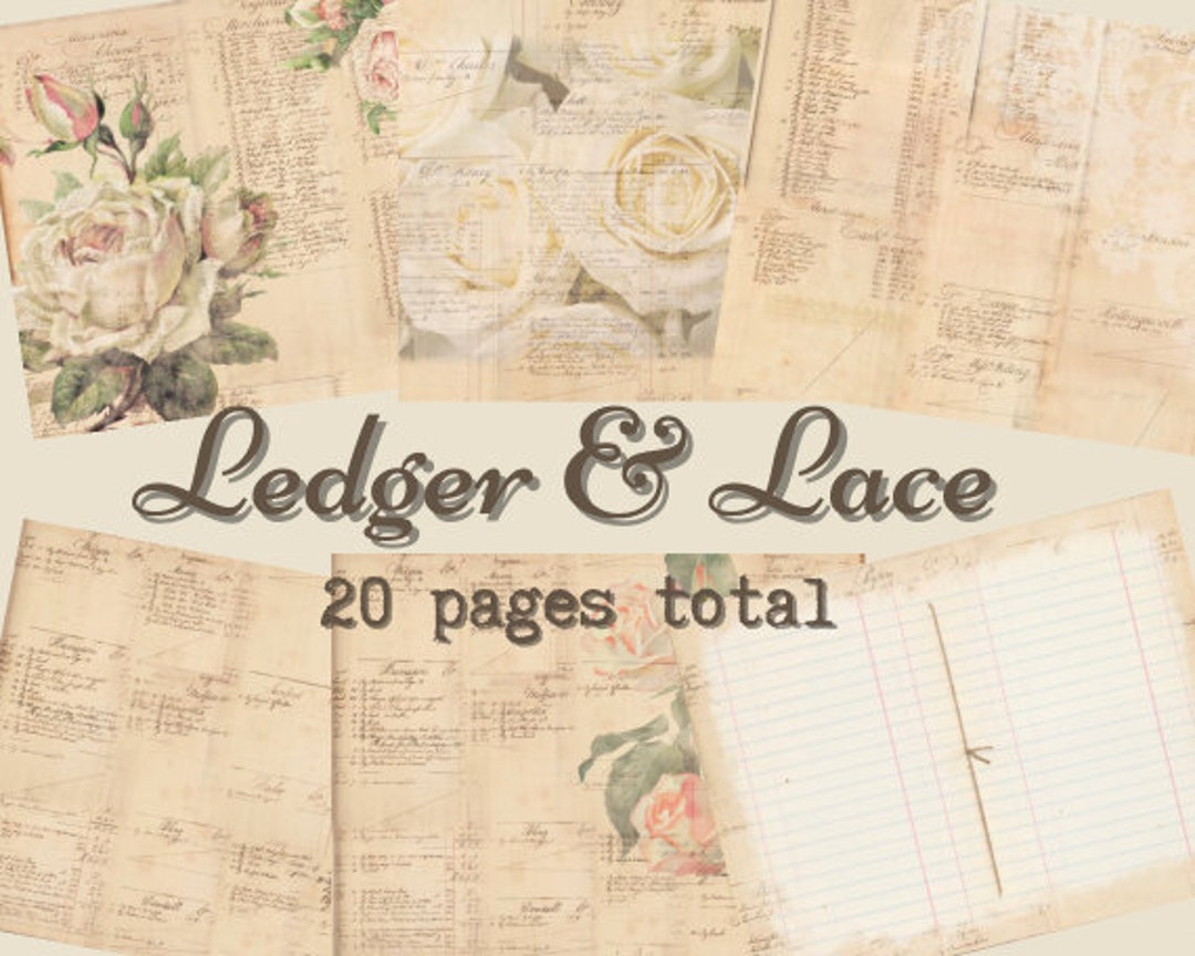 Junk Journal Blank Lace Ledger Vintage Pages, Digital Lace Collage Sheets,  Vintage White Lace Paper, Lace Journal and Scrapbooking Pages 