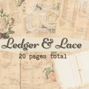 Ledger & Lace Junk Journal Kit - Digital Paper Prints - Scrapbook - Vintage Books - Ephemera - Antique Paper - Journal Pages - Spring