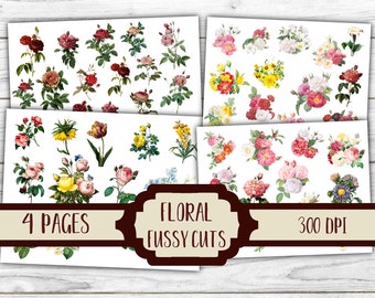 Floral Fussy Cuts - Fussy Die Cut - Shabby Chic - Digital - Ephemera - Printable - Junk Journal - Tickets - Collage - Embellishment