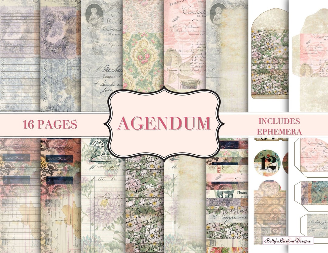 Agendum Junk Journal Kit - Digital Paper Prints - Scrapbook - Vintage ...