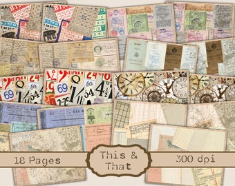 This & That Junk Journal Kit - Stampe di carta digitale - Scrapbook - Libri vintage - Ephemera - Carta antica - Pagine di diario - Primavera