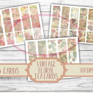 Cartões de chá florais vintage - 45 cartões - Junk Journal - Enfeite - Gasto - Digital - Para impressão - Coisas efêmeras - Bilhete - Borboleta