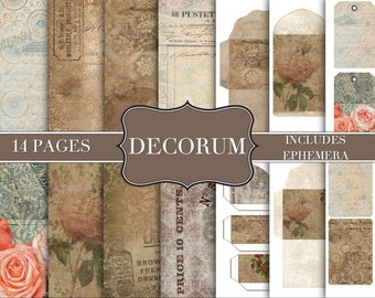 Decorum Junk Journal Kit - Digital Paper Prints - Scrapbook - Vintage Books - Ephemera - Antique Paper - Journal Pages - Spring Memoranda