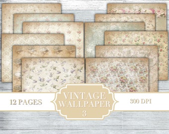 Vintage Wallpaper 3 Junk Journal Kit - Digital Paper Prints - Scrapbook - Vintage Books - Ephemera - Antique Paper - Journal Pages - Spring