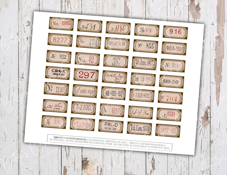 Random Number Labels- Junk Journal Word Labels - Junk Journal Ephemera ...