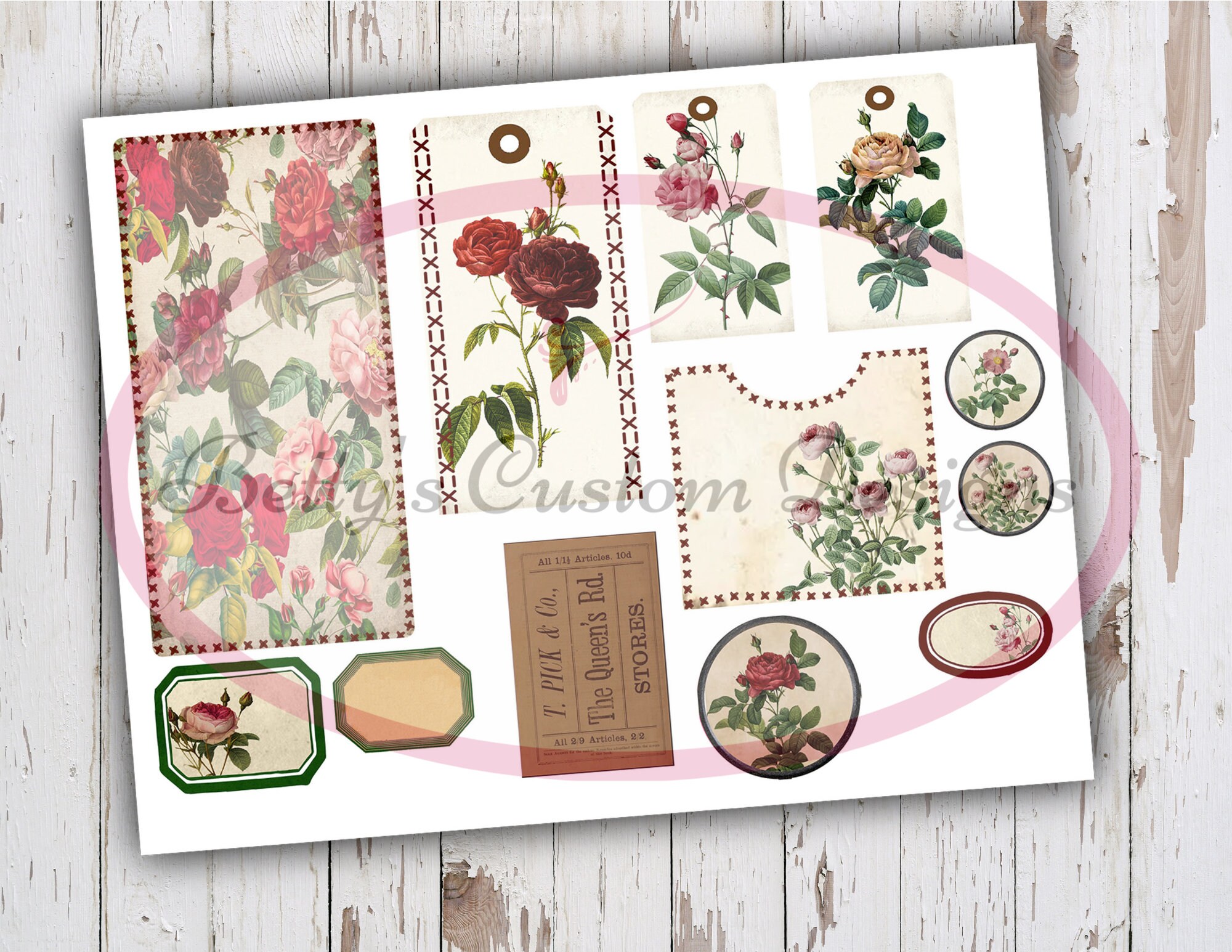Vintage Floral Loaded Tags - Printable Tags - Junk Journaling Digitals ...