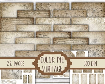 Color Me Vintage Junk Journal Kit - Stampe su carta digitale - Scrapbook - Libri vintage - Ephemera - Carta antica - Pagine di diario - Primavera