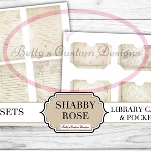 Shabby Rose Library Cards & Pockets - Printable - Journal Cards - Digital - Vintage - Birds - Collage - Embellishment - Ephemera