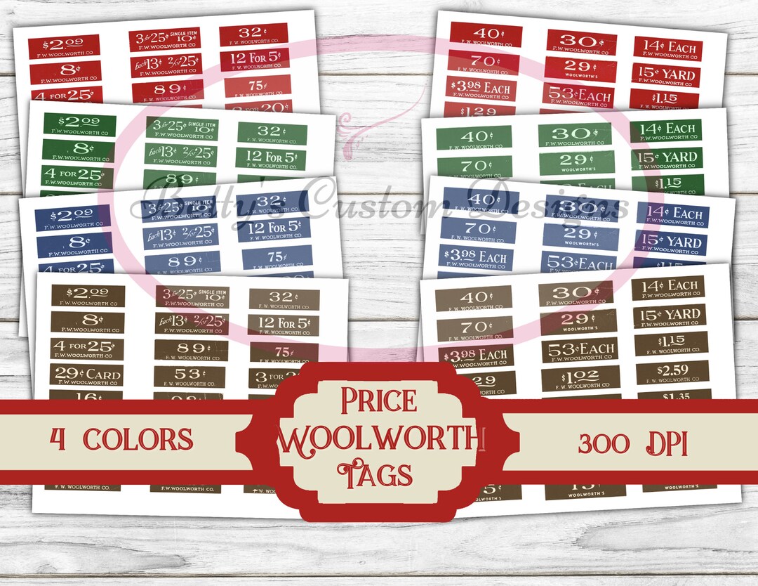 Woolworth Vintage Price Tags Roses & Trees Junk Journal Embellishment Shabby Digital Printable