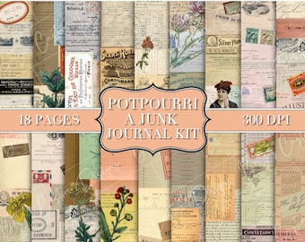 Potpourri Junk Journal Kit - Digital Paper Prints - Scrapbook - Vintage Books - Ephemera - Antique Paper - Journal Pages - Spring Memoranda