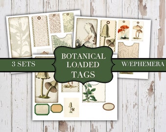 Botanicals Loaded Tags - Printable Tags - Junk Journaling Digitals - Junk Journaling Tags - Ephemera - Vintage Tag - Vintage Tags