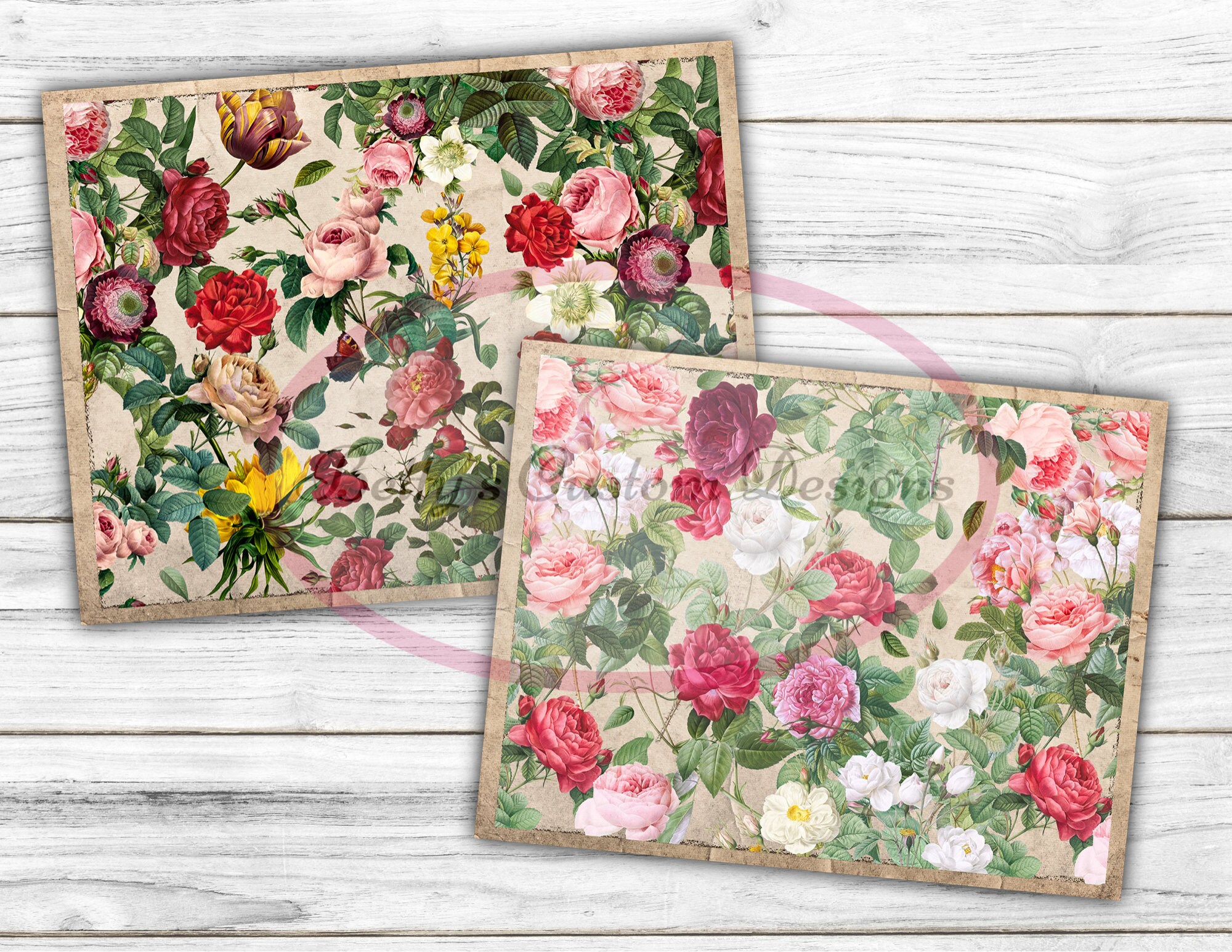 Vintage Florals Junk Journal Kit - Digital Paper Prints - Scrapbook ...