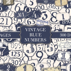 Vintage Blue Number Labels Random Labels Junk Journal Ephemera Embellishment Digital Printable Vintage Label image 1