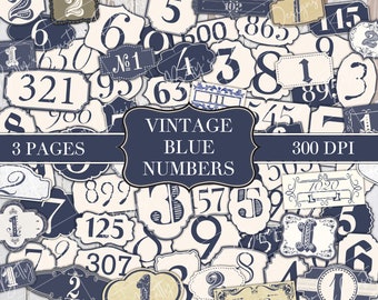 Vintage Blue Number Labels - Random Labels - Junk Journal Ephemera - Embellishment - Digital - Printable - Vintage Label