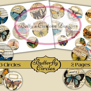 Butterfly Circles - Junk Journal - Embellishment - Shabby - Digital - Printable - Ephemera - Ticket - Butterfly