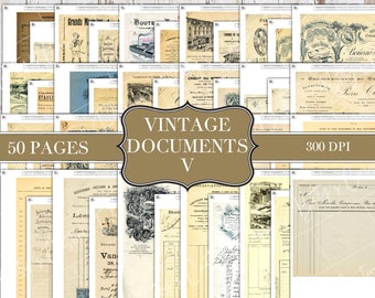 Vintage Documents V - 50 Pages - Digital Paper Prints - Scrapbook - Vintage Books - Ephemera - Paper - Journal Pages
