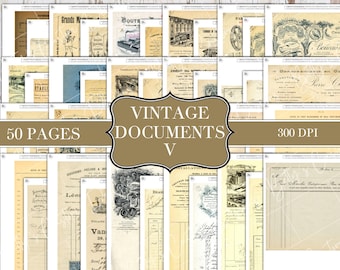 Vintage Documents V - 50 Pages - Digital Paper Prints - Scrapbook - Vintage Books - Ephemera - Paper - Journal Pages