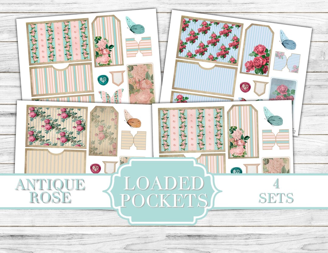 Antique Rose Loaded Pockets - Printable Tags - Junk Journaling Digitals ...