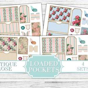 Antique Rose Loaded Pockets - Printable Tags - Junk Journaling Digitals - Junk Journaling Tags - Ephemera - Vintage Tag - Vintage Tags
