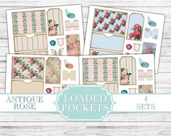 Antique Rose Loaded Pockets - Printable Tags - Junk Journaling Digitals - Junk Journaling Tags - Ephemera - Vintage Tag - Vintage Tags