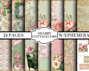 Kit per diario Shabby Cottagecore Junk - Digitale - Stampabile - Schede di diario - Digitale - Vintage - Uccelli - Collage - Abbellimento