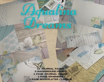 Aqualina Dreams Junk Journal Kit - Digital Paper Prints - Scrapbook - Vintage Books - Ephemera - Antique Paper - Journal Pages