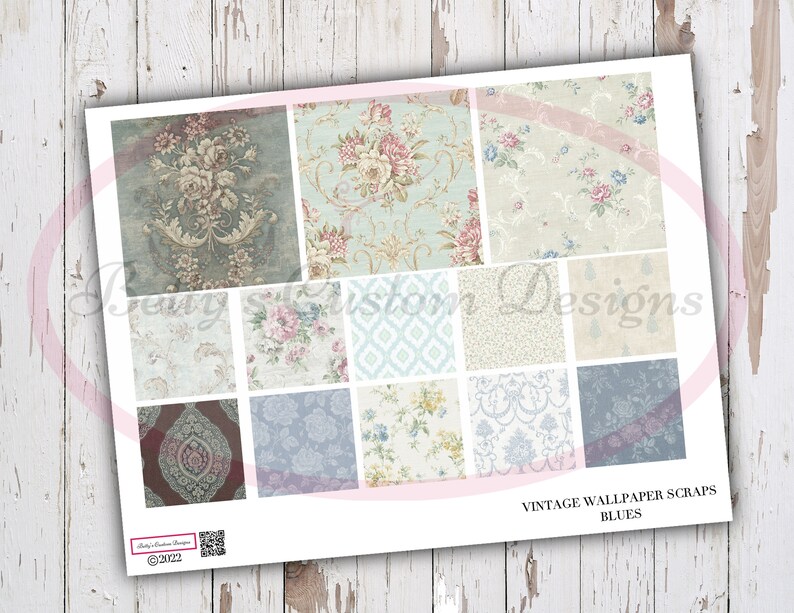 Vintage Wallpaper Scraps Vintage Blue Printable Junk Etsy