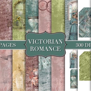 Romanzo vittoriano - Garden Tea Party - Kit diario spazzatura - Stampe su carta digitale - Scrapbook - Libri vintage - Ephemera - Carta antica