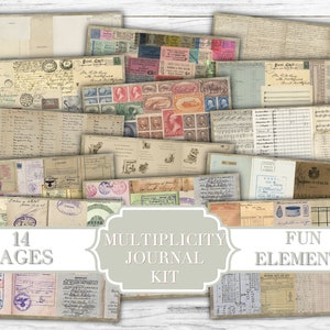 Multiplicity Junk Journal Kit Digital Paper Prints Scrapbook Vintage Books Ephemera Antique Paper Journal Pages Ledger Stamp image 1