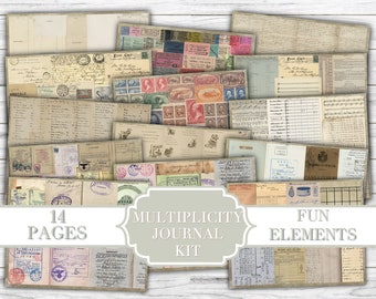 Multiplicity Junk Journal Kit - Stampe di carta digitale - Scrapbook - Libri vintage - Ephemera - Carta antica - Pagine di diario - Ledger - Timbro