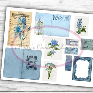 Blue Ephemera - Junk Journal Ephemera Kit - Digital Paper Prints ...