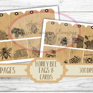 Bee Journal Tags & Cards - Beekeeper - Vintage Bees - Honey - Honeycomb - Queen Bee - Beehive