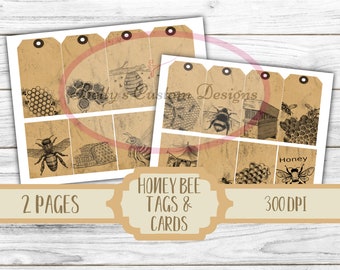 Bee Journal Tags & Cards - Beekeeper - Vintage Bees - Honey - Honeycomb - Queen Bee - Beehive