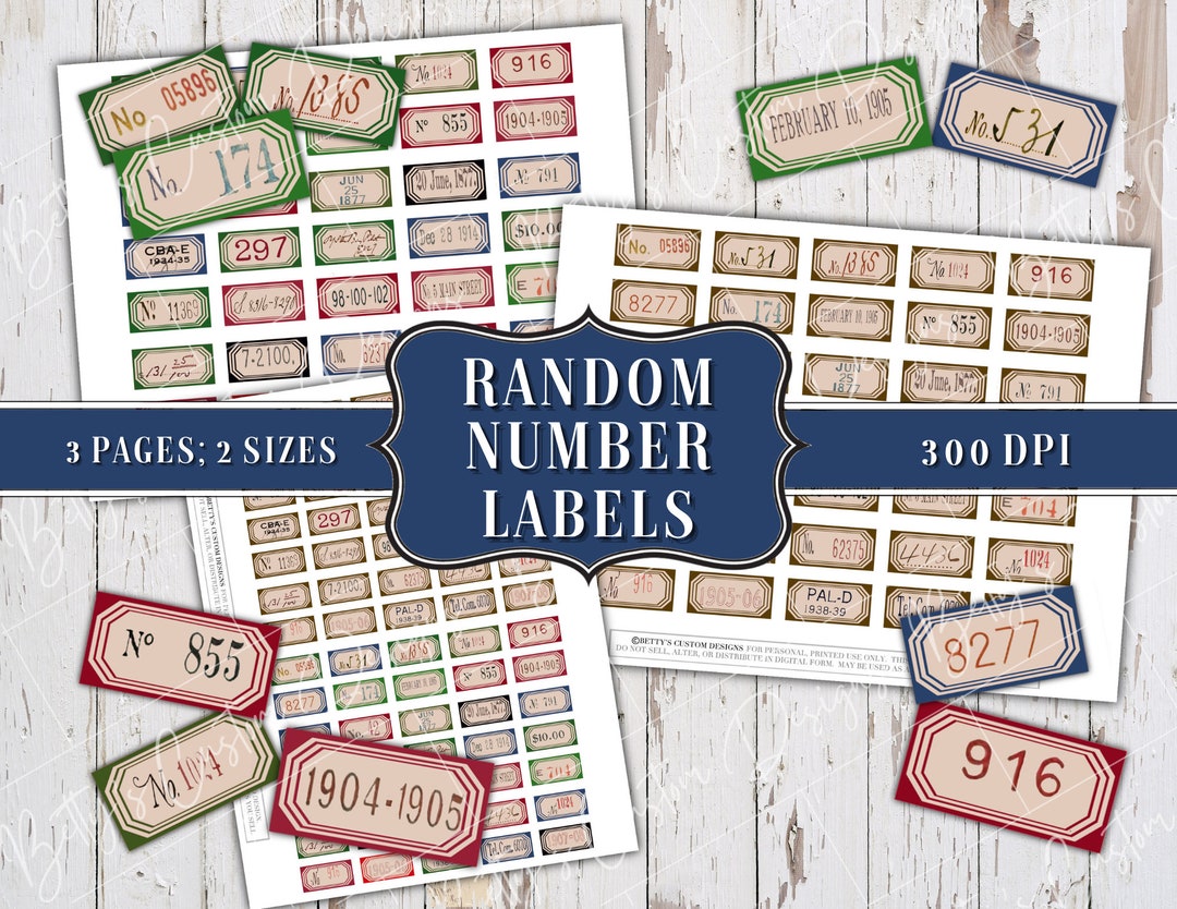 Random Number Labels- Junk Journal Word Labels - Junk Journal Ephemera ...