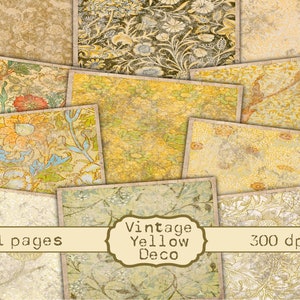 Vintage Yellow Deco Junk Journal Kit - Digital Paper Prints - Scrapbook - Vintage Books - Ephemera - Antique Paper - Journal Pages - Spring