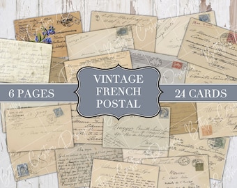 Vintage French Postal - Junk Journal Cards - Junk Journal Ephemera - Embellishment - Digital - Printable - Vintage Label - France