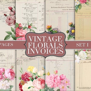 Vintage Florals Invoices Set I Junk Journal Kit Digital - Etsy