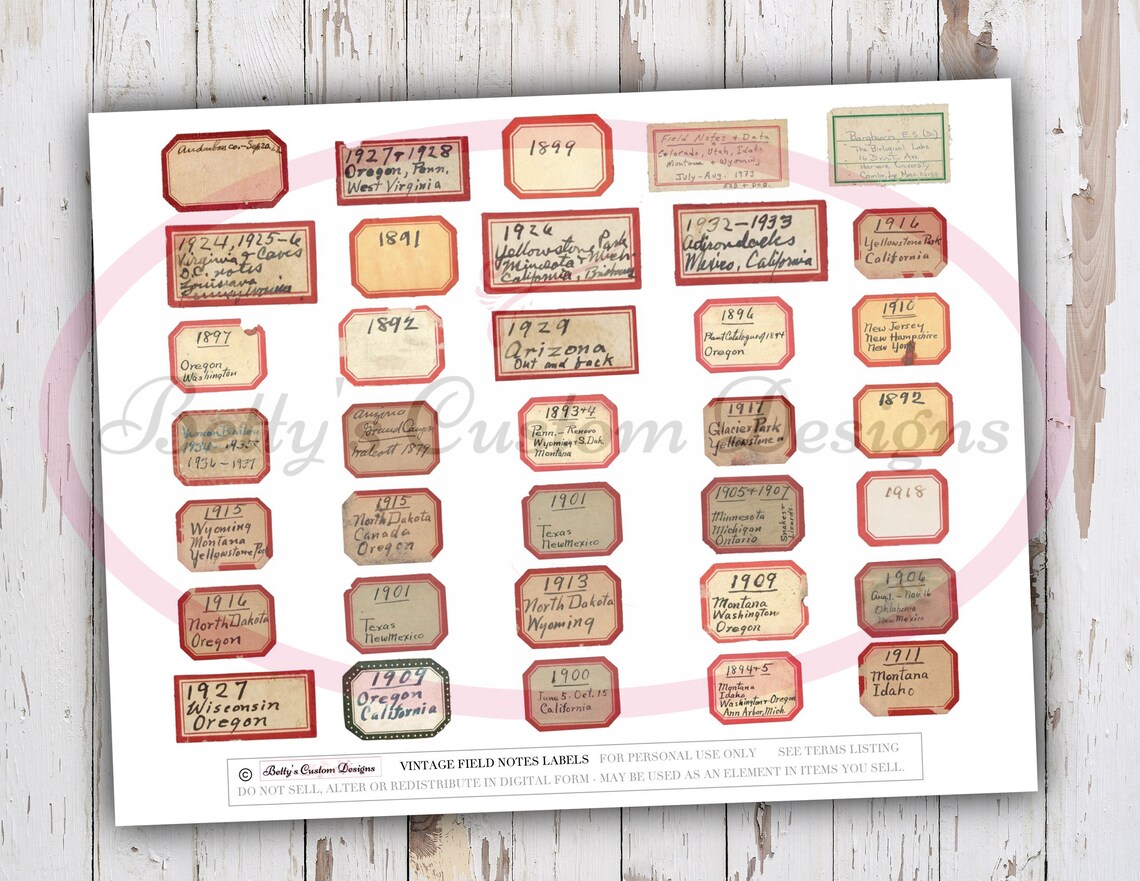 Field Note Labels - Random Labels - Junk Journal Ephemera ...