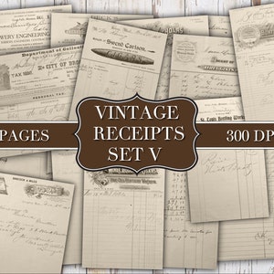 Vintage Receipts Set V - Digital Download - Printable - Junk Journal Ephemera - Embellishment - Vintage Paper - Grunge - Paper